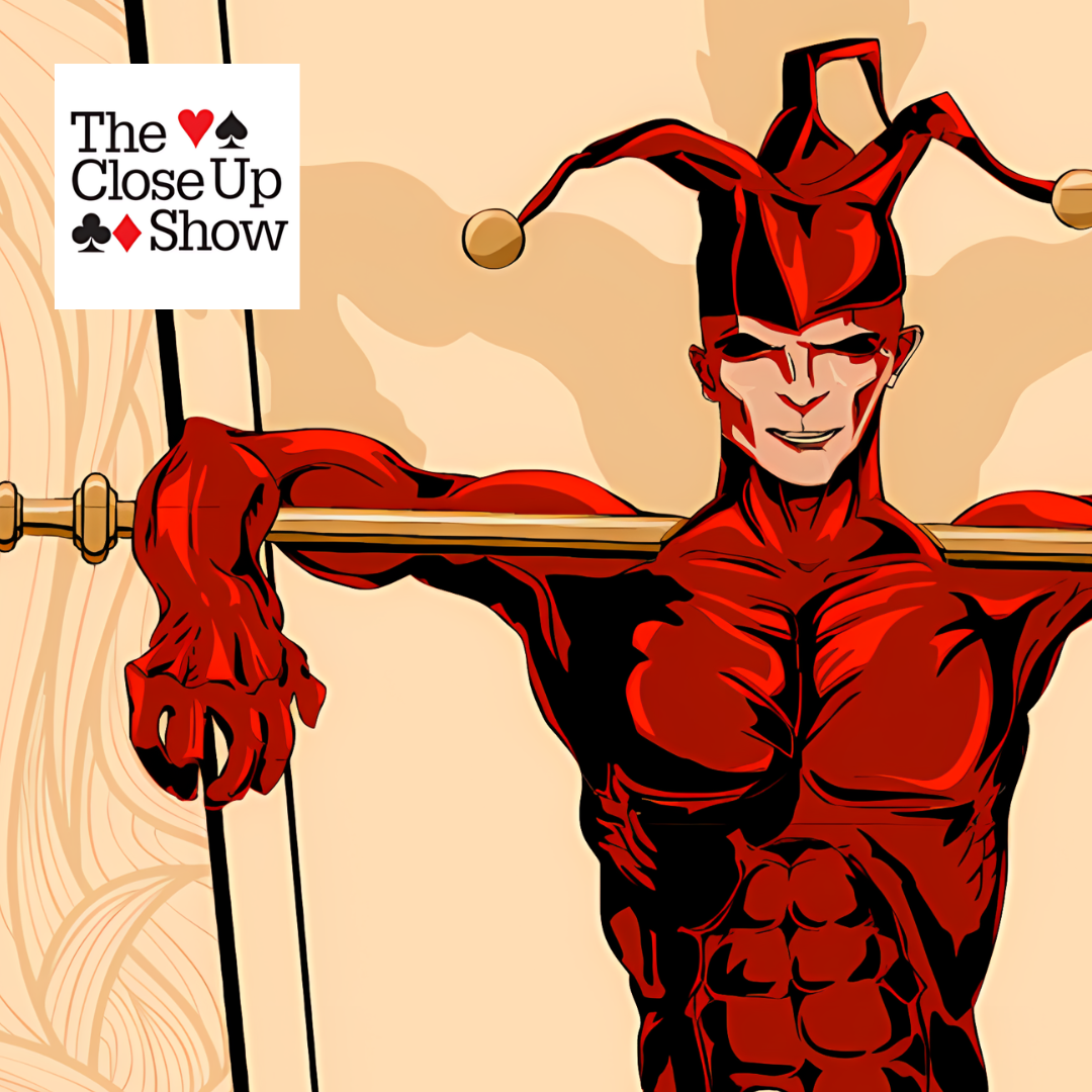 Flyer for The Close Up Show. Magic playing cards theme design.