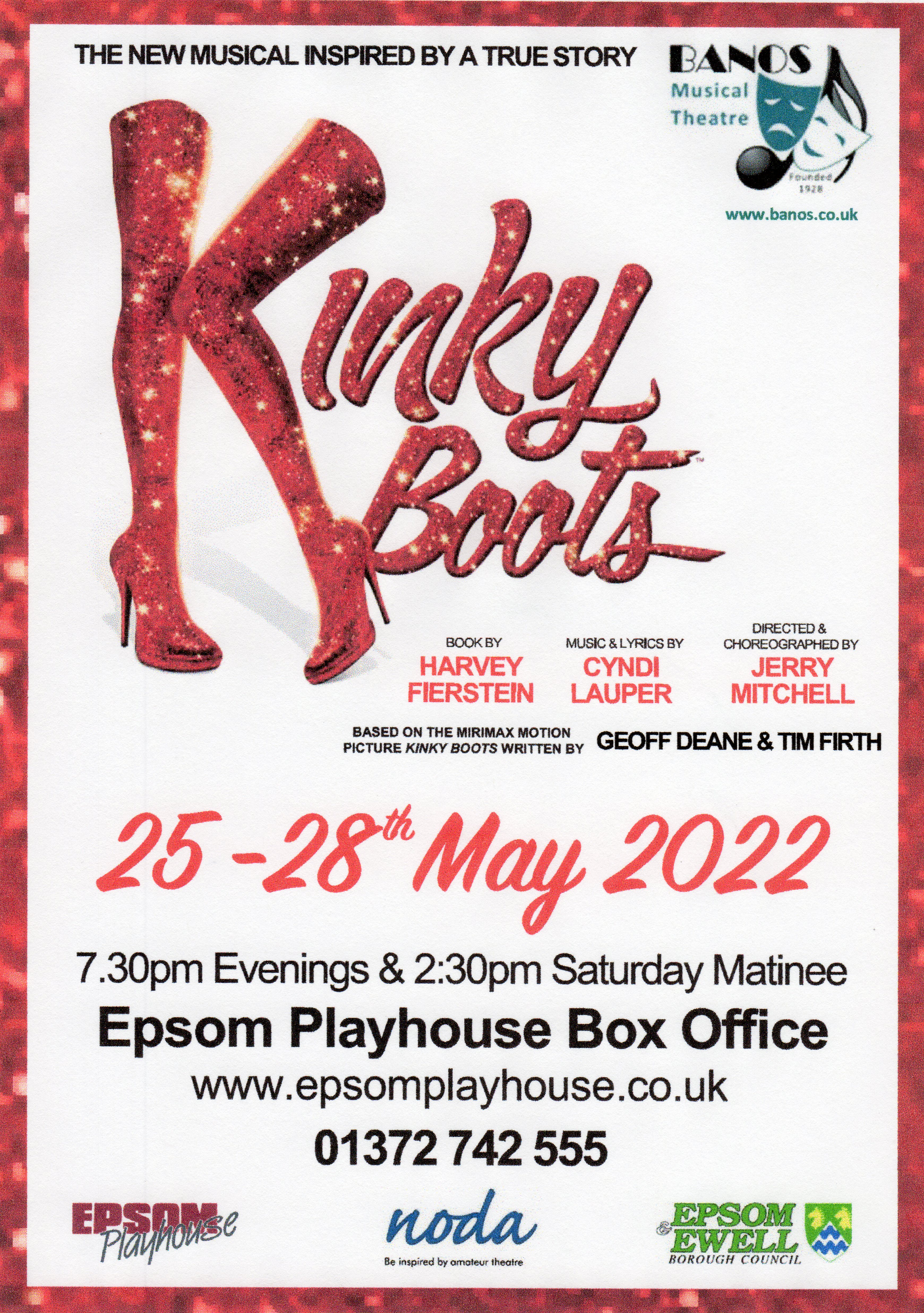 BANOS Kinky Boots at Epsom Playhouse 25-28 May flyer