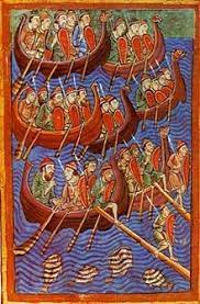Vikings in their Longboats 