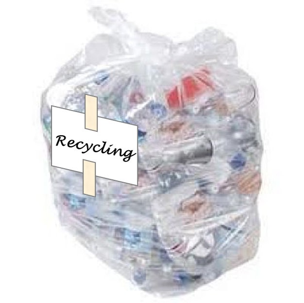 Picture of clear bag with excess mixed recycling in it